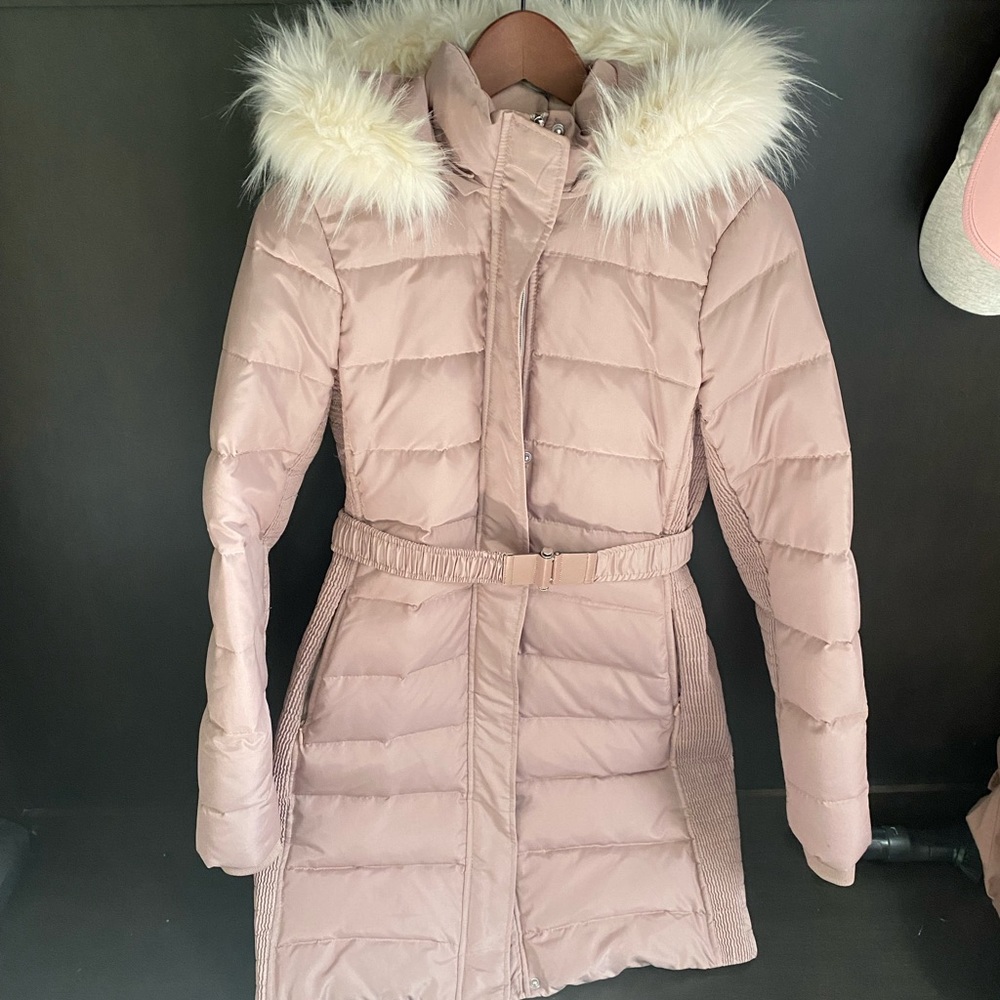 Express Dusty Pink Mid Length Puffer Coat